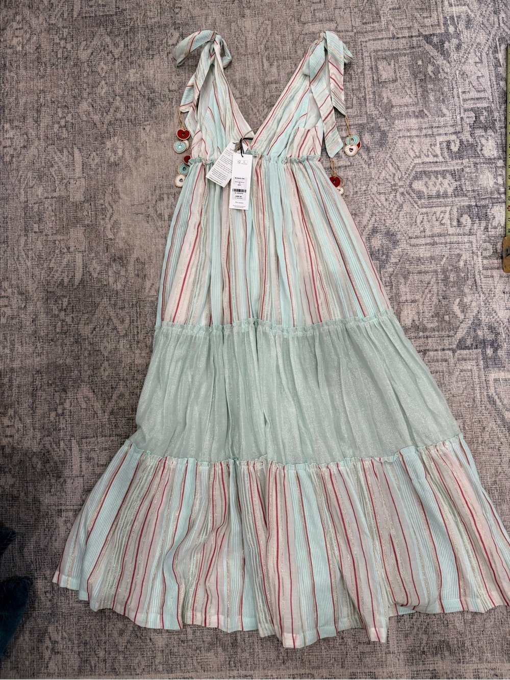 Women’s Mint Stripe Tie-Shoulder Maxi Dress